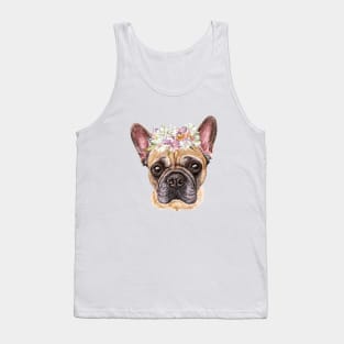 Cute French Bulldog Puppy with Flower Wreath Tank Top